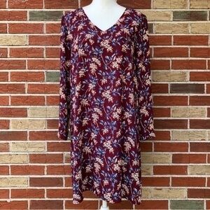 Madewell Antique Flora V-neck Button-back Red Wine Burgundy Long Sleeve Dress 👗
